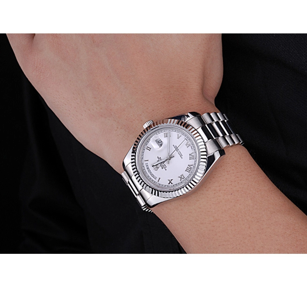 Best AAA Replica Sites Dial Steel Rolex Day-Date White Bracelet Stainless 622547 0527
